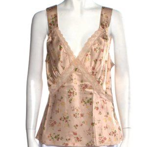 REFORMATION Silk Floral Print V-Neck Top